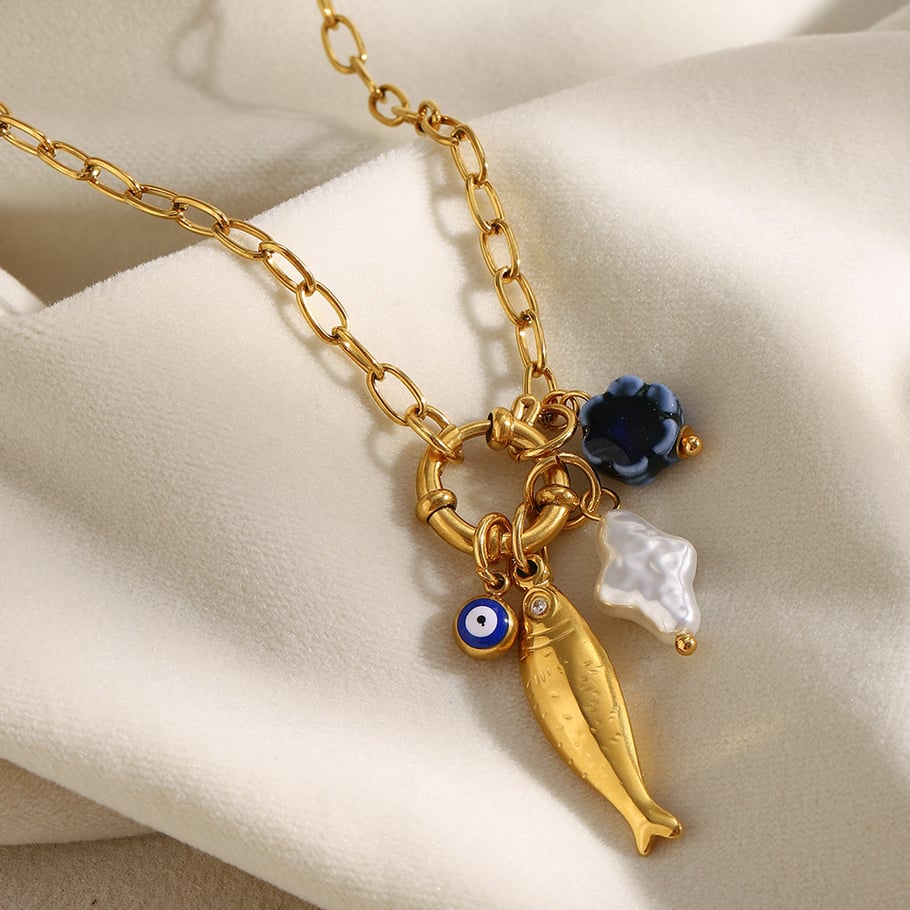 1 Piece Whimsical Fish Stainless Steel Gold Color Women's Pendant Necklaces Picture6
