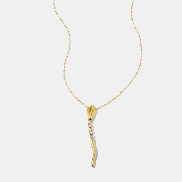 1 Piece Snake Shape Stainless Steel Gold Color Zircon Pendant Necklace 2