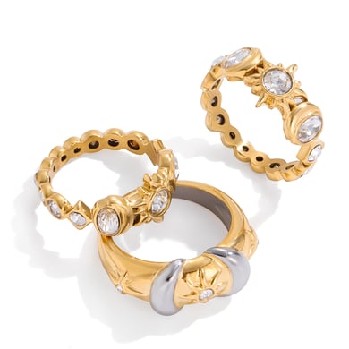 1 Piece Delicate Sun&Moon Stainless Steel Gold Color Zircon Women's Gemstone Rings h5 Picture6