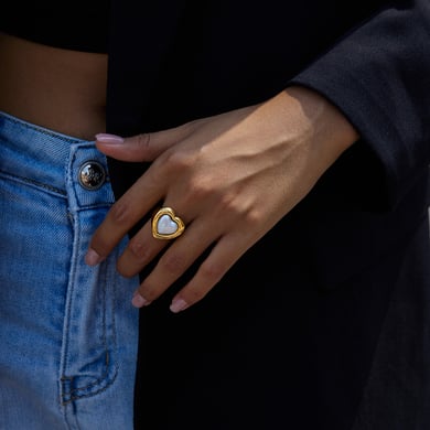 1 pezzo di anello romantico a forma di cuore con perla in acciaio inossidabile color oro h5 Immagine4