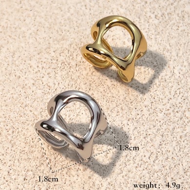 Anello minimalista color oro in acciaio inossidabile di forma irregolare da 1 pezzo h5 Immagine4