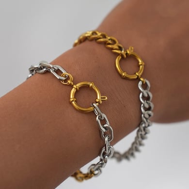 1 Piece  Casual Mixed Gold Color And Silver Colors Stainless Steel Women's Chain Bracelets h5 Picture5