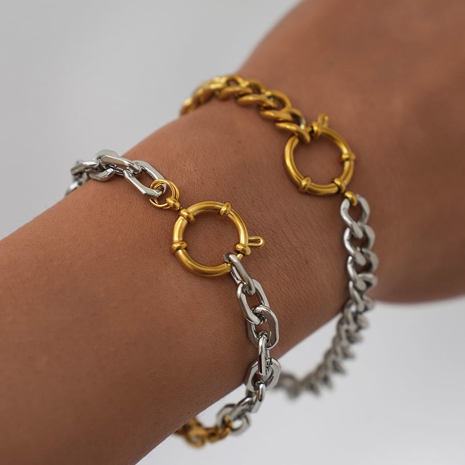 1 Piece  Casual Mixed Gold Color And Silver Colors Stainless Steel Women's Chain Bracelets Picture5