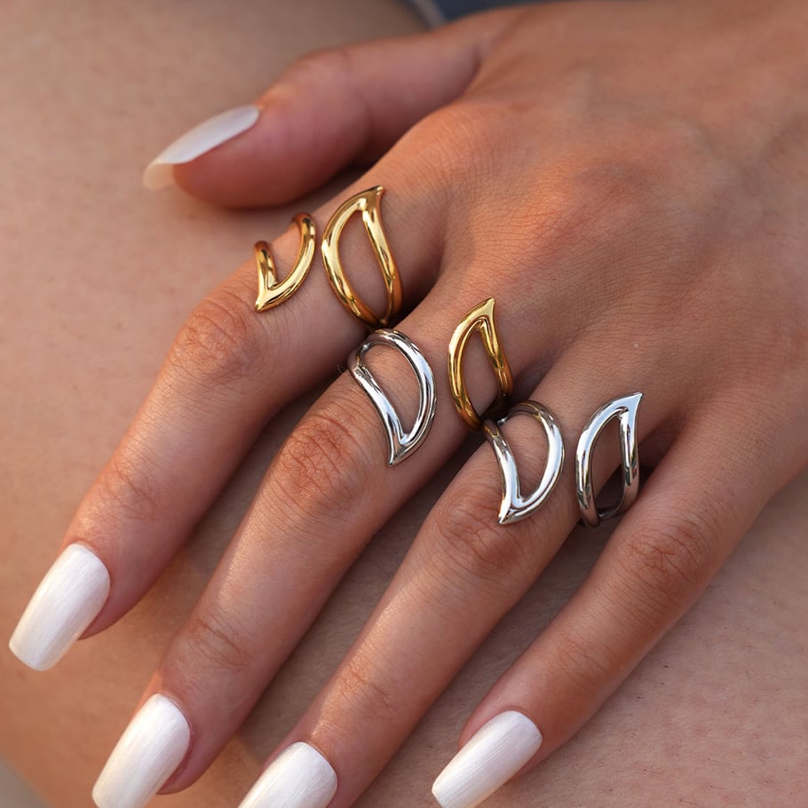 Anillos llamativos de acero inoxidable para mujer, de 1 pieza, con forma irregular y simple. Imagen9