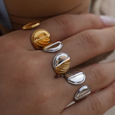 1 Stück Simple Series Tägliche unregelmäßige Form Edelstahl Gold Farbe Statement Ringe h5 Bild4
