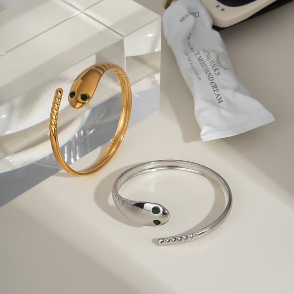 Bracciale rigido color oro a forma di serpente in acciaio inossidabile da 1 pezzo