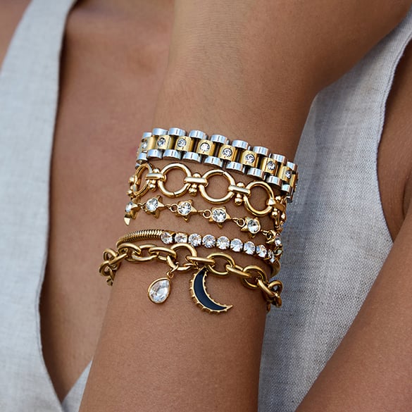 1 Stück klassisches Mond-Charm-Armband aus Edelstahl in Goldfarbe für Damen 2