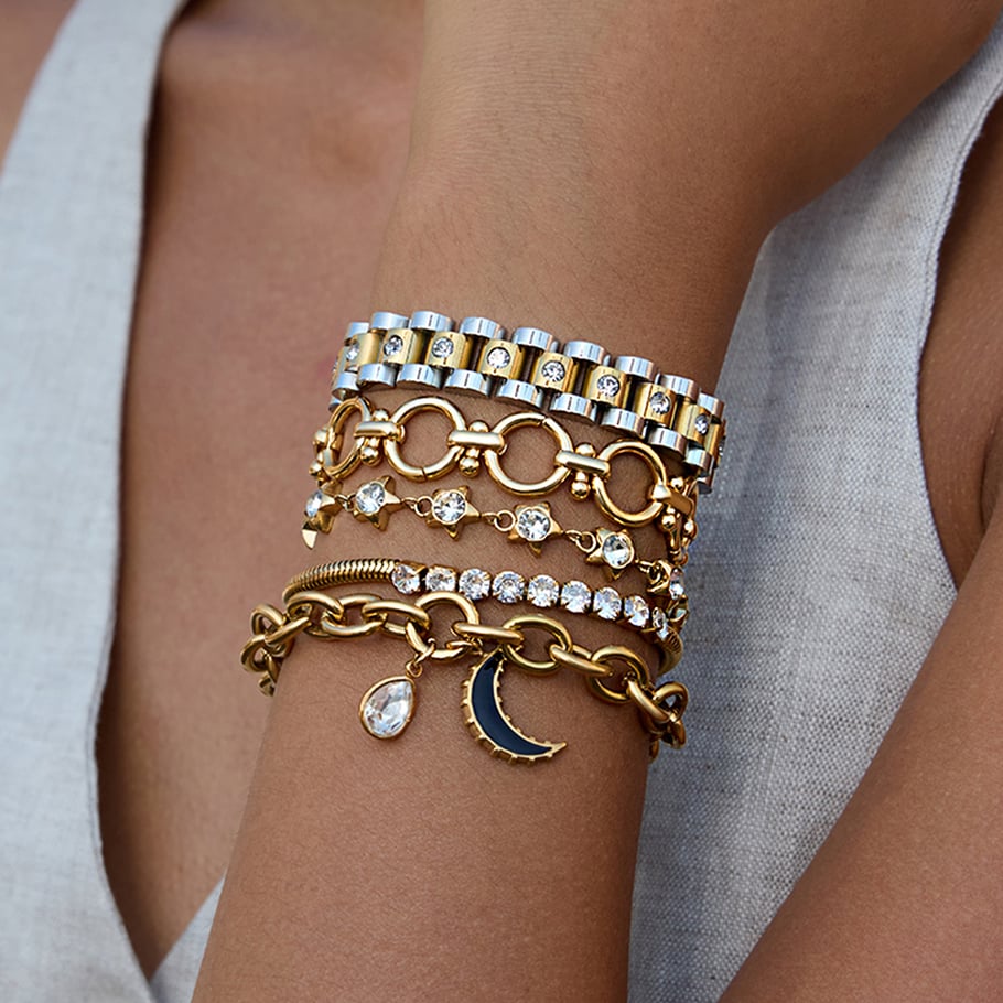 1 Piece Classic Moon Stainless Steel Gold Color Women's Charm Bracelets Picture3
