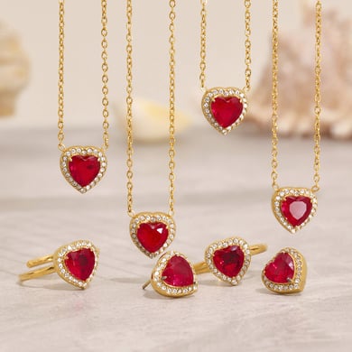 Luxurious Series Red Heart Zircon Stainless Steel Women's Jewelry Sets h5 Picture2