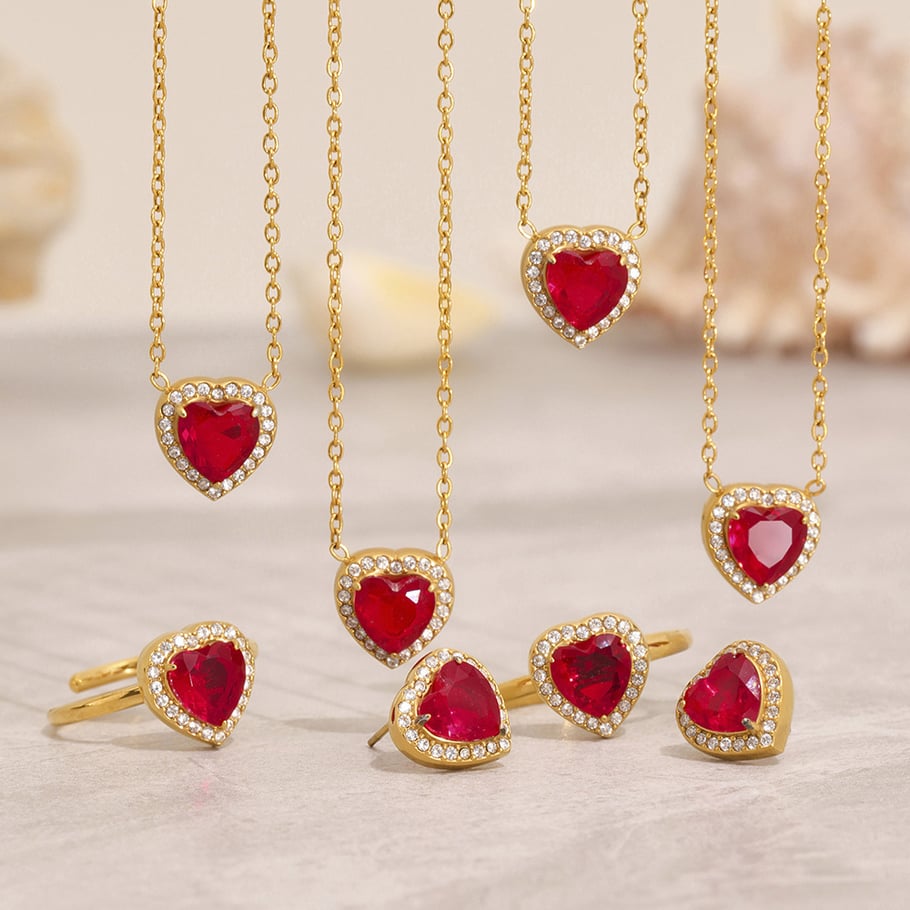 Luxurious Series Red Heart Zircon Stainless Steel Women's Jewelry Sets Picture2