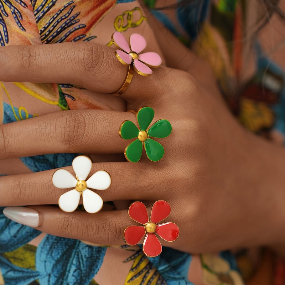 1 Piece Simple  Retro Flower Stainless Steel  Women's Statement Rings Picture3