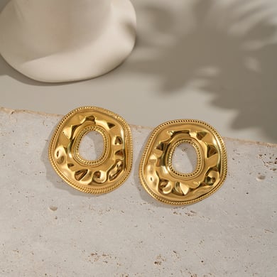 1 Pair Round Hammer Pattern Stainless Steel Stud Earrings h5 Picture5