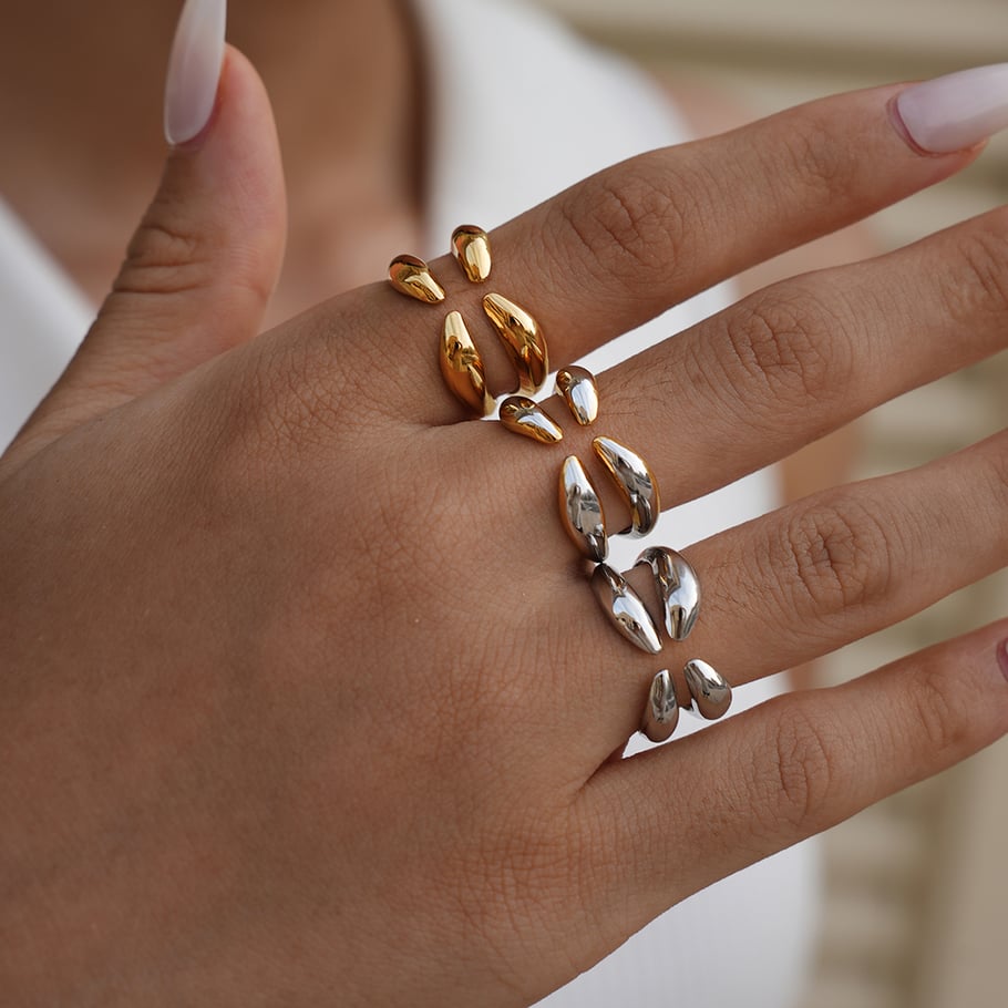 1 pezzo semplice anello da donna in acciaio inossidabile color oro dalla forma irregolare Immagine4