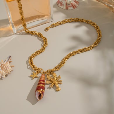 Collar con colgante de acero inoxidable de concha natural de 1 pieza h5 Imagen5