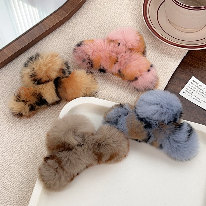 1 Piece Luxurious Cute Leopard Print Imitation Fur Women's Hair Claws h5Picture2