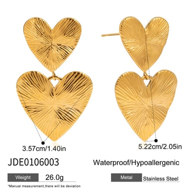 1 Pair Romantic Heart Stainless Steel Gold Color Women's Drop Earrings h5 Picture2