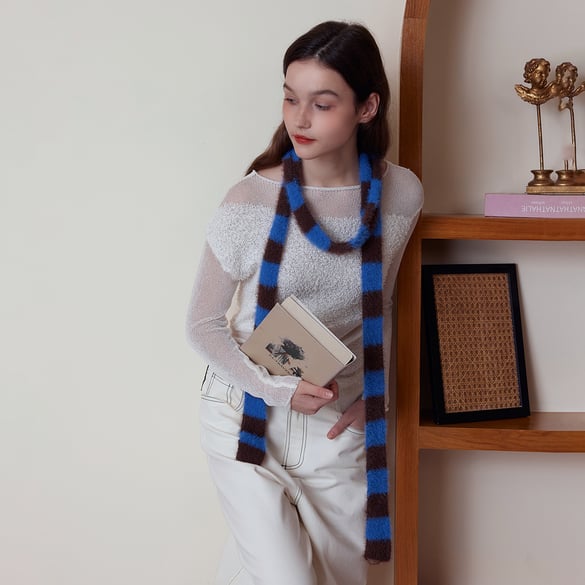 1 Piece Stylish Lathy Strip Nylon Women's Winter Scarves 2
