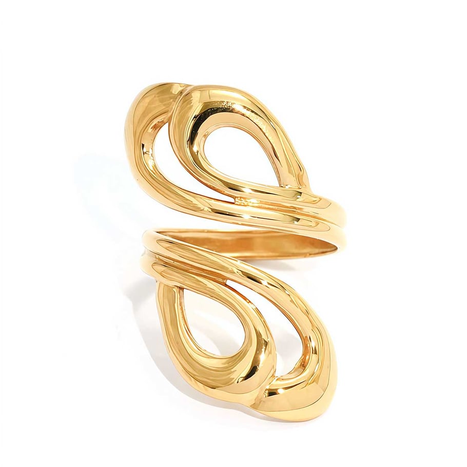 Bague simple évidée en acier inoxydable couleur or, 1 pièce 