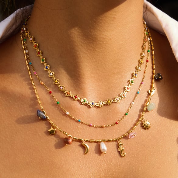 Colorful Flower Stainless Steel Gold Color Women's Jewelry Sets 2