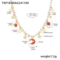 TXP185-Collana con elemento natalizio in perle finte color oro 