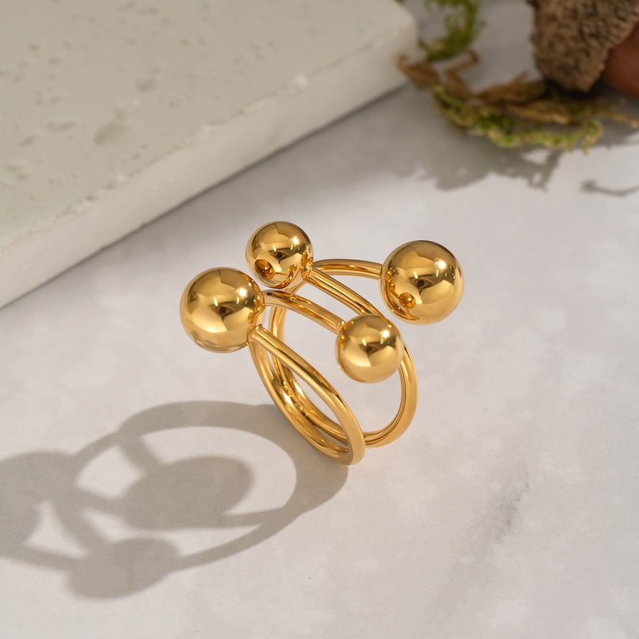 Anello con dichiarazione color oro in acciaio inossidabile a forma di palla da 1 pezzo Immagine3