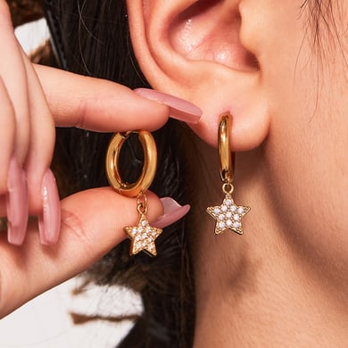 1 Pair Luxurious Star Shape Stainless Steel Gold Color Zircon Women's Drop Earrings h5 Picture4