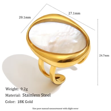 1 Piece Retro Oval Stainless Steel Gold Color Shell Statement Rings h5 Picture2