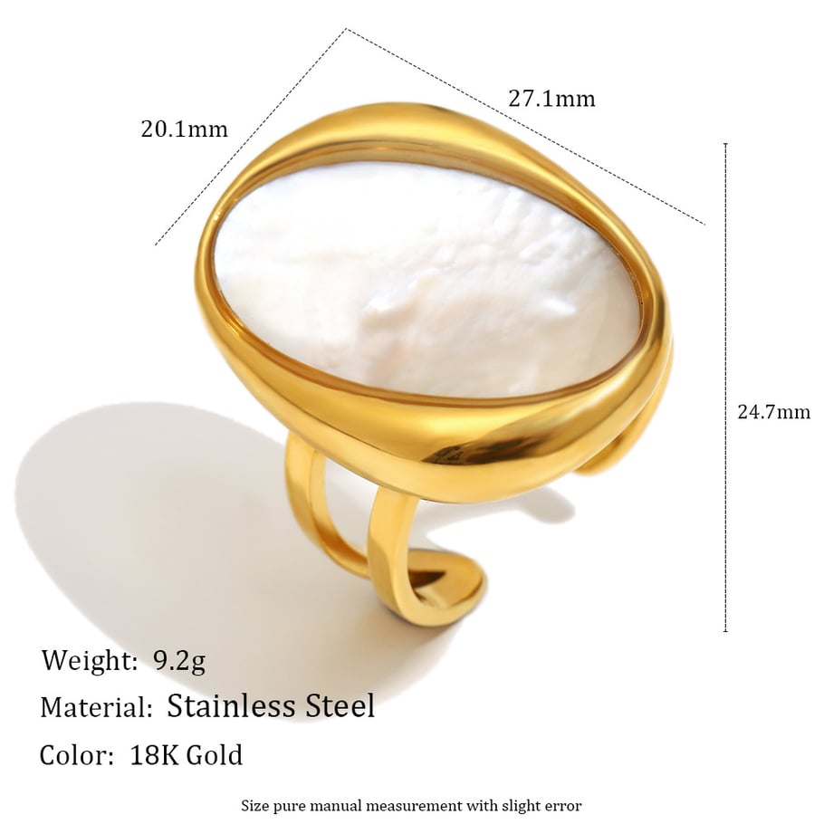 1 Piece Retro Oval Stainless Steel Gold Color Shell Statement Rings Picture2
