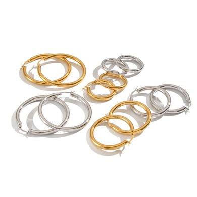 1 Paar kreisförmige Creolen aus Edelstahl in Goldfarbe h5 Bild6