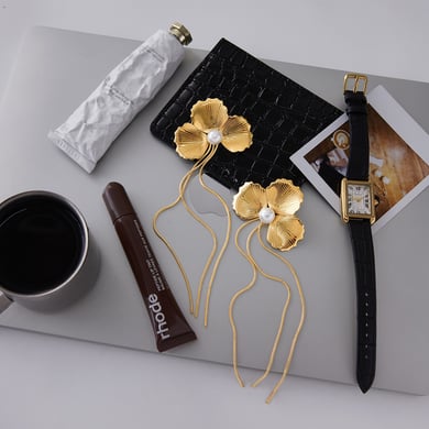 1 Pair Elegant Flower Tassel Stainless Steel Gold Color Women's Dangle Earrings h5 Picture5