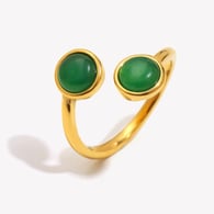 Anillo abierto de ágata verde de doble punta - Oro 