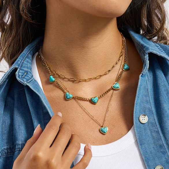 Klassische Calaite Herz Edelstahl Damen Schmuck Sets