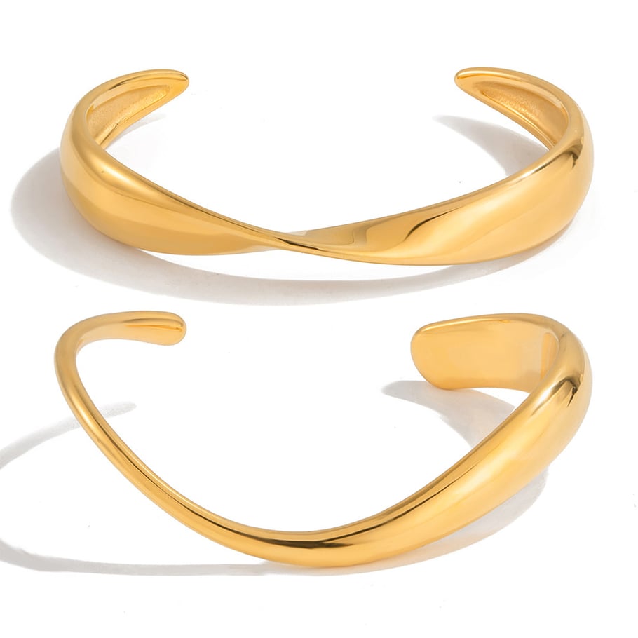 1 Piece Classic Curve Stainless Steel Gold Color Women's Cuff Bracelets Picture7