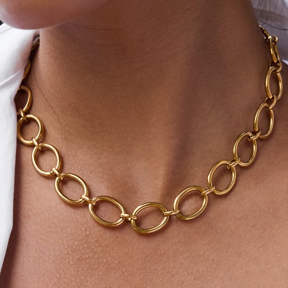 1 Stück minimalistische Kreis-Ketten aus Edelstahl in Goldfarbe für Damen