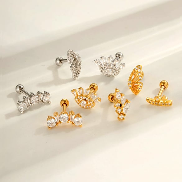 1 Adet Şeytan Gözü Bakır Altın Rengi Zirkonyum Piercing Küpe 2