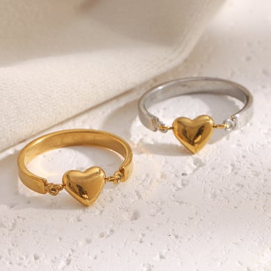 1 Piece Simple Heart Stainless Steel Gold Color Statement Rings h5 Picture2