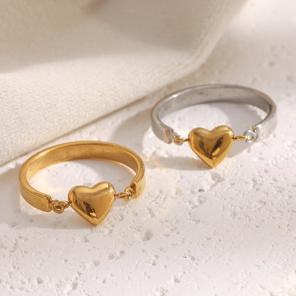 1 Piece Simple Heart Stainless Steel Gold Color Statement Rings