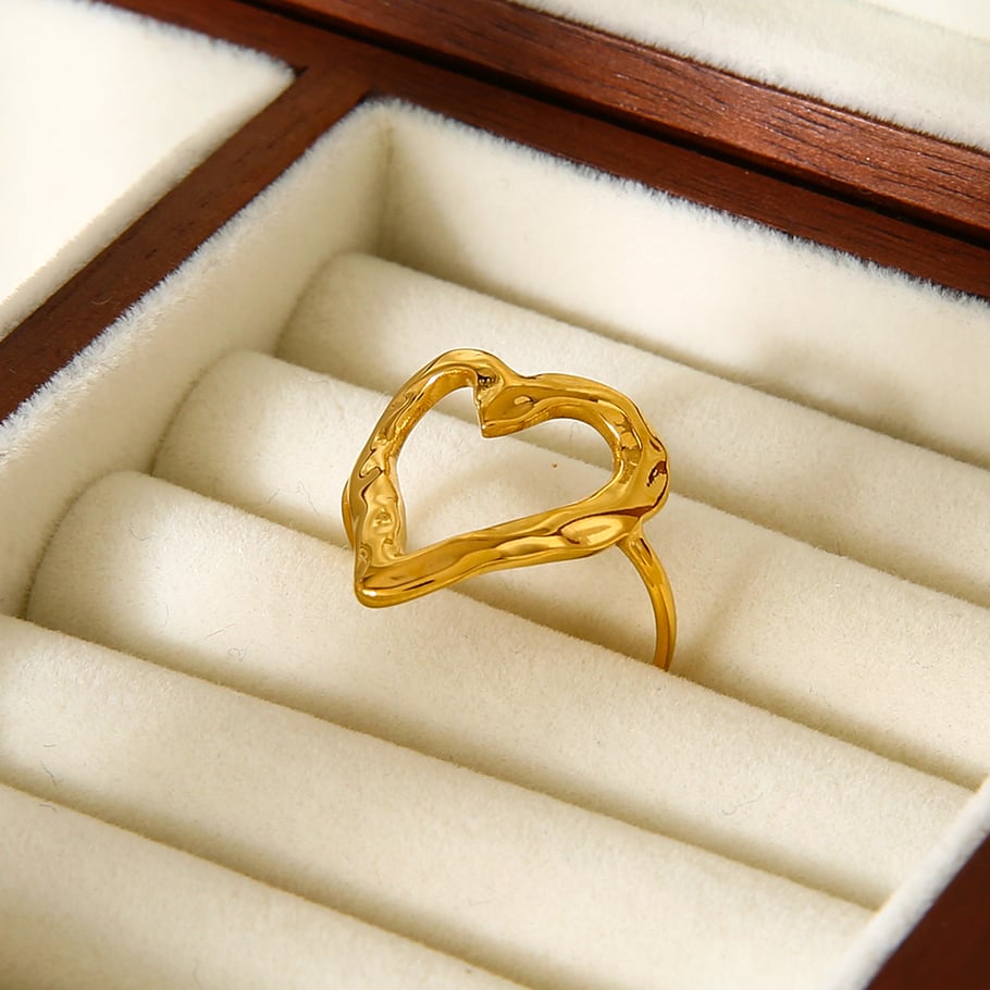 1 Stück romantische einfache Herz Edelstahl Gold Farbe Damen Statement Ringe Bild5