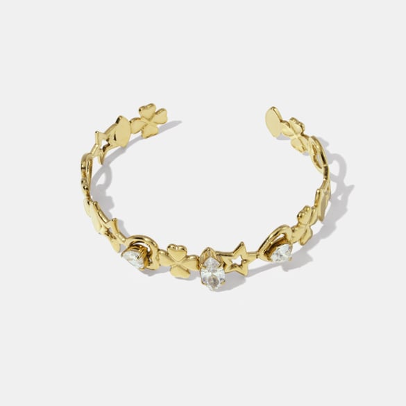 1 Piece Heart Star Clover Stainless Steel Zircon Cuff Bracelet 2