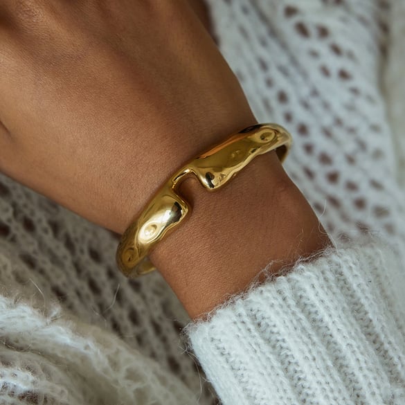 Braccialetti da donna in acciaio inossidabile color oro con motivo a martello classico, 1 pezzo 2