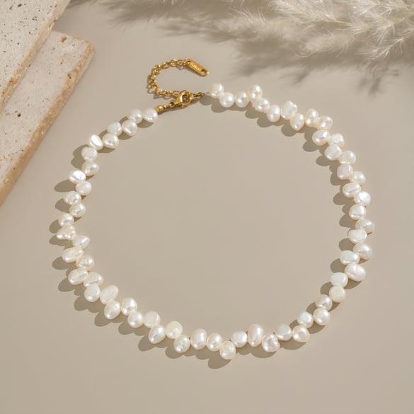 1 Piece Luxurious Series Stainless Steel Gold Color Pearl Beaded Necklace 2