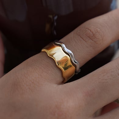 1 Piece Wide  Brimmed Wavy  Pattern Gold Stainless Steel Women's  Statement Rings h5 Picture6