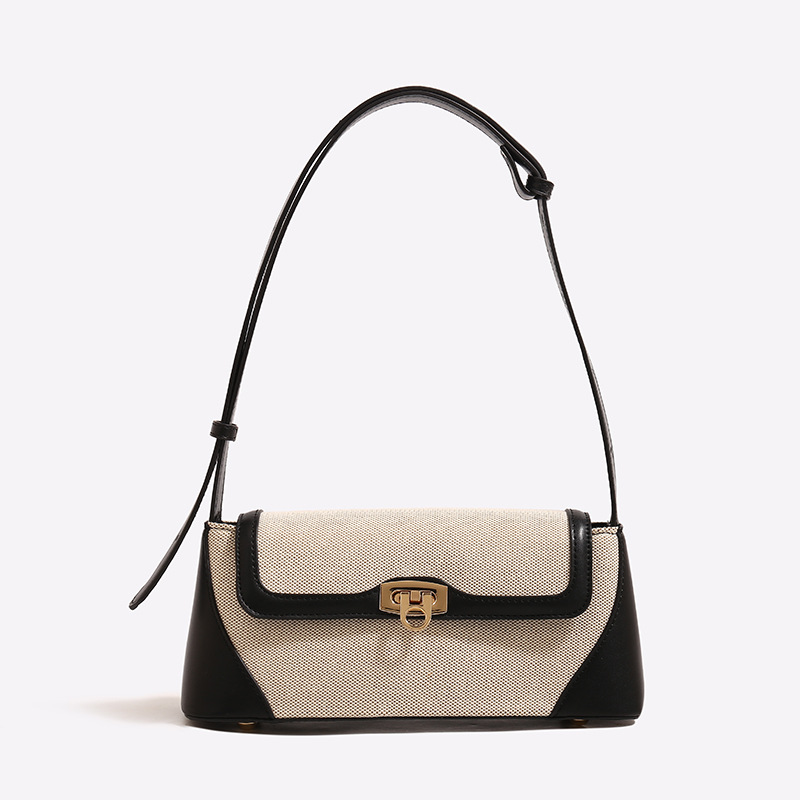 Sac à bandoulière rétro en toile de couleurs mélangées pour femme, 1 pièce Image3