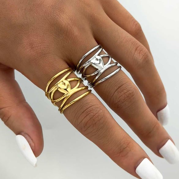1 Stück einfache Retro unregelmäßige Herzform Edelstahl Statement Ringe für Damen 2