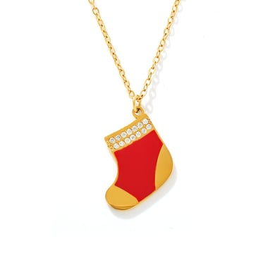 Colliers à pendentif classiques en acier inoxydable pour femmes, motif chaussette de Noël h5 