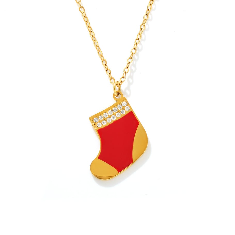 Colliers à pendentif classiques en acier inoxydable pour femmes, motif chaussette de Noël 