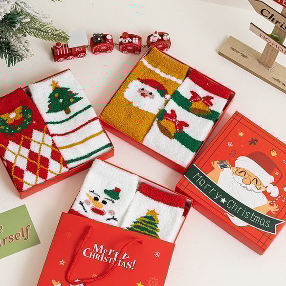 Thickened Coral Fleece Christmas Gift Box Women's Mid-Calf Socks