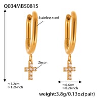 Q034-Golden Cross Zircon U-Shaped Earrings Picture5
