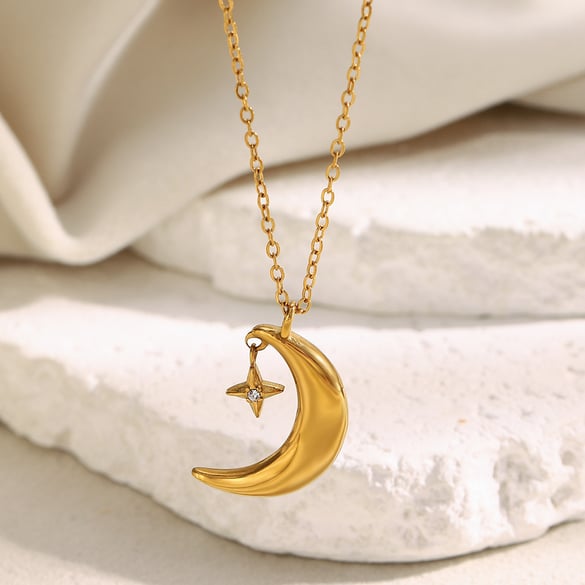 1 Piece Gorgeous Moon Stainless Steel Gold Color Women's Pendant Necklaces 2