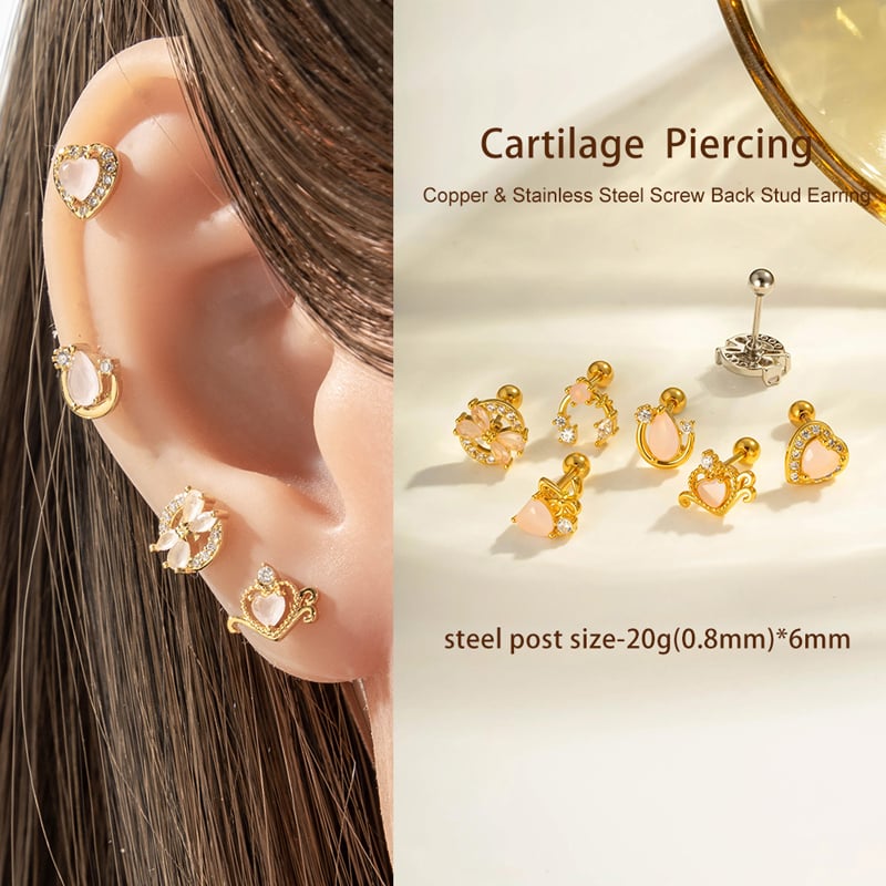 1 stuk hart vlinder koper goudkleurige piercing oorbel Afbeelding4